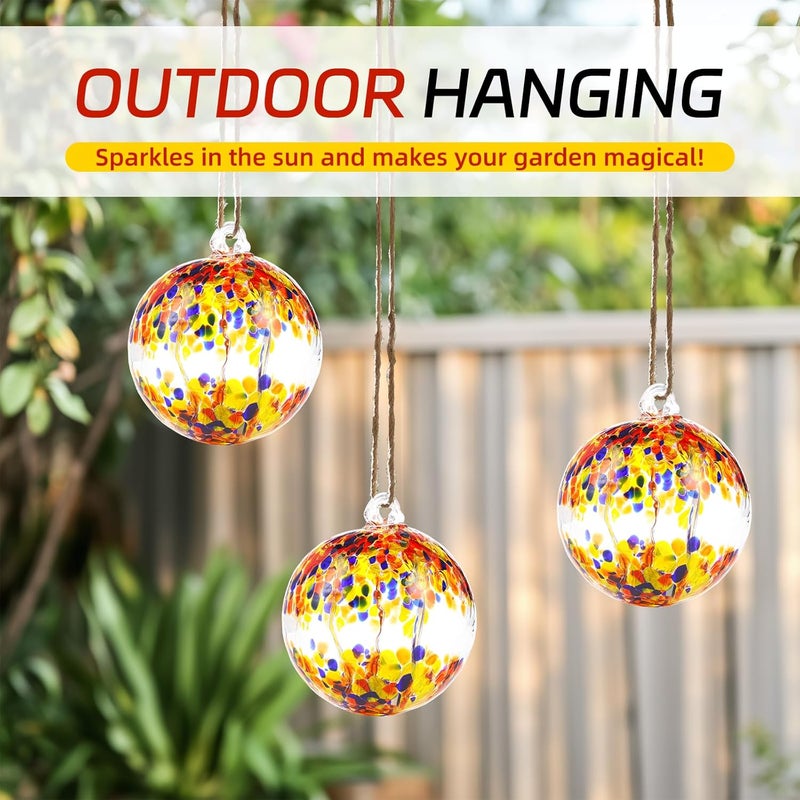 VOREEN 4" Hanging Glass Garden Gazing Ball Hand Blown Glass Witch Ball Christmas Ornament Friendship Balls for Outdoor Garden Patio Window Home Décor, Gift for Mom Wife Friend, Muticolor - Image 2